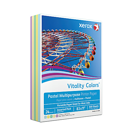 Xerox Vitality Colors Pastel Plus Color Multi Use Printer Copier Paper  Letter Size 8 12 x 11 Ream Of 500 Sheets 24 Lb 30percent Recycled Assorted  - Office Depot